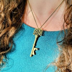Rustic Bronze Skeleton Key Neckalce